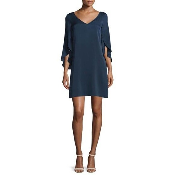 MILLY Butterfly Sleeve Shift Dress •10• Grey Silk V Neck Nordstrom REVOLVE - Picture 3 of 11